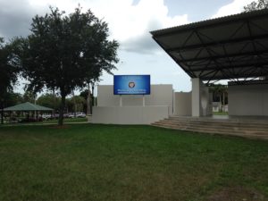 The new video board welcomes everyone to Sims Park.